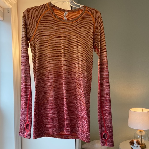 Lululemon Swiftly Tech Long Sleeve Crew *SW in Vivid Amber / White / Hot Heat - Picture 3 of 7